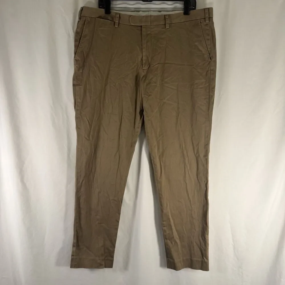 J. Crew Bowery Pants Men's 38x32 Khaki Stretch Flat Front Slash Pockets Slim